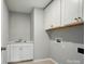 Functional laundry room with white cabinets, sink, and ample storage space at 9957 Cask Way, Huntersville, NC 28078