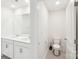Bathroom with double sink vanity and white cabinetry with tile flooring at 2027 Redstone Dr, York, SC 29745