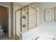 Modern bathroom showcasing a glass-enclosed shower and tile flooring at 7215 Meyer Rd, Fort Mill, SC 29715
