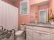 Charming bathroom with granite countertop vanity, linen closet, and shower tub combo at 815 Digby Rd, Rock Hill, SC 29730