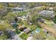 Aerial view of a residential neighborhood with mature trees, properties with in-ground pools, and community features at 207 N Sims St, Kings Mountain, NC 28086