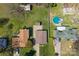 Aerial view of the property showing the layout, surrounding neighborhood, and in-ground pool at 207 N Sims St, Kings Mountain, NC 28086