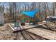 Backyard features a fire pit, picnic table, chairs, and blue sunshade at 4793 Appaloosa Ln, Maiden, NC 28650