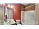 Cozy bathroom with a shower-tub combo and single sink vanity offers essential amenities at 5016 Haybridge Rd, Charlotte, NC 28269