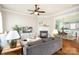 Cozy living room with a fireplace, hardwood floors, and an open layout into the dining area and kitchen at 6603 Park Meadows Pl, Huntersville, NC 28078