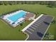 Aerial view of the neighborhood community pool, featuring ample lounge chairs and a convenient parking lot at 714 Olde England Dr, Lincolnton, NC 28092