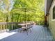 Enjoy outdoor dining on this serene back deck with shade and views of the surrounding lush greenery at 7624 Cedarbrook Dr, Charlotte, NC 28215