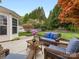 Relaxing patio with ample seating, overlooking a well-manicured lawn and lush landscaping at 14923 Colonial Park Dr, Huntersville, NC 28078