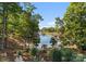 Lush backyard with private beach, palm trees, and lake access for outdoor recreation at 18420 Rosapenny Rd, Charlotte, NC 28278