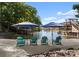 Private beach area with Adirondack chairs, umbrellas and serene lake views at 18420 Rosapenny Rd, Charlotte, NC 28278
