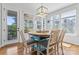 Bright breakfast nook features wood floors, a modern chandelier, and picturesque views of the surrounding nature at 1274 Fishing Creek Rd # 134, Clover, SC 29710