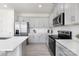 Well-equipped kitchen with stainless steel appliances, quartz countertops, and stylish gray cabinetry at 3543 Cramer Creek Dr, Gastonia, NC 28056