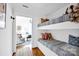 Cozy ' bedroom with built-in bunk beds and a view into the living room at 411 Walnut St, Davidson, NC 28036