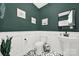 Stylish half bathroom with dark green walls, wainscoting, modern fixtures and decorative tile flooring at 110 Sonnys Way, Fort Mill, SC 29708