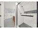 Contemporary shower with white subway tile and black hardware at 110 Sonnys Way, Fort Mill, SC 29708