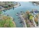 Aerial view of the community featuring lake access and private boat docks at 21721 Shoveller Ct, Cornelius, NC 28031