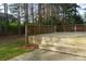 Spacious wooden back deck with steps leading down to green space and a wooden fence at 2919 Bridgeville Ln, Charlotte, NC 28262