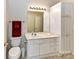 Well-lit bathroom featuring a single sink vanity, toilet, and built-in storage cabinets at 3721 Oak View Ct, Matthews, NC 28105