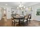 An elegant dining room with a fireplace, stylish decor, and a lovely chandelier creates a welcoming atmosphere at 5400 Glenham Dr, Charlotte, NC 28210