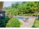 Backyard pool with stone surround and lush green landscape providing privacy and a relaxing outdoor space at 650 Tallulah Falls Dr, Denver, NC 28037