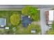 The overhead shot shows a home's layout, landscaping and proximity to neighborhood streets at 101 E Main St, Cleveland, NC 27013