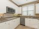 Bright kitchen features white cabinetry, stainless steel appliances, and a double sink at 1018 Davant Ln, Charlotte, NC 28209