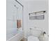 Neat bathroom with a shower-tub, toilet and convenient storage baskets for toiletries at 14827 Smith Rd, Charlotte, NC 28273
