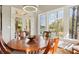 Cozy breakfast nook featuring a round wooden table and large windows with beautiful lake views at 176 Sunset Bay Dr, Troutman, NC 28166
