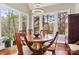 Cozy breakfast nook featuring a round wooden table and large windows with views of beautiful trees at 176 Sunset Bay Dr, Troutman, NC 28166