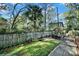 This backyard features a wood fence, stone patio, dining area, and lush green lawn, perfect for outdoor living at 2314 Wolfe St, Charlotte, NC 28205