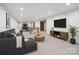 Finished basement living area offering a modern design and furnishings for entertaining at 3730 Club House Ne Dr, Conover, NC 28613