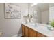 Bathroom featuring a wood vanity and modern fixtures, complemented by stylish decor and a serene atmosphere at 5622 Dartington Dr, Indian Land, SC 29707