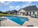 Gorgeous backyard pool with travertine deck, spa, and lounge chairs at 6529 Jepson Ct, Charlotte, NC 28214