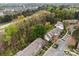 An aerial view of townhouses with a parking area and trees surrounding the property at 8230 Rudolph Rd, Charlotte, NC 28216
