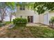 Backyard with a sliding glass door, green grass and a patio area at 8230 Rudolph Rd, Charlotte, NC 28216