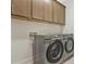 Laundry room features a side-by-side Samsung washer and dryer and light brown upper cabinets at 11019 Kilkenny Dr # 41, Charlotte, NC 28277