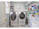 Well-organized laundry room with modern washer, dryer, and ample shelving for storage and convenience at 1537 Wheaton Nw Way, Concord, NC 28027