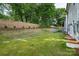 A spacious backyard featuring a newly constructed wooden fence and lush green grass at 19751 Feriba Pl, Cornelius, NC 28031