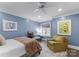 Cozy blue bedroom with a comfy chair and decorative artwork at 2015 Pellyn Wood Dr, Charlotte, NC 28226