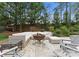 Cozy outdoor seating area with a fire pit, perfect for relaxing and entertaining in a private backyard setting at 2015 Pellyn Wood Dr, Charlotte, NC 28226