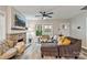 Inviting living room featuring a stone fireplace, comfortable seating, and a large window at 2117 Camp Greene St, Charlotte, NC 28208
