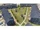 An aerial view showcasing the community green space with gazebos and walking paths at 408 Moondance Dr # C, Gastonia, NC 28054