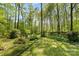 A large green backyard with mature trees and a wooden fence at 4522 Woods End Ln, Charlotte, NC 28277