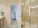 Bathroom with a glass shower and access to the Primary bedroom and closet at 4980 Kiser Island Rd, Terrell, NC 28682