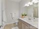 Bathroom featuring a light vanity, a toilet, and a walk-in shower at 4980 Kiser Island Rd, Terrell, NC 28682