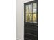 Close-up of a dark painted glass paneled door allowing natural light in from the tree filled yard at 6614 Old Providence Rd, Charlotte, NC 28226