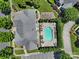 Aerial view of home showing inground pool, landscaping, and manicured lawns at 744 Ledgestone Ct, Tega Cay, SC 29708