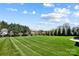 Spacious backyard with beautifully striped lawn, mature trees, and serene landscaping at 1311 Sunnys Halo Ln, Waxhaw, NC 28173