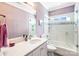 Modern bathroom with white subway tile shower and stylish vanity with beautiful countertop at 1311 Sunnys Halo Ln, Waxhaw, NC 28173