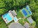 Aerial view of community amenities including a pool, tennis court, and basketball court at 15101 Sharrow Bay Ct # 12, Huntersville, NC 28078